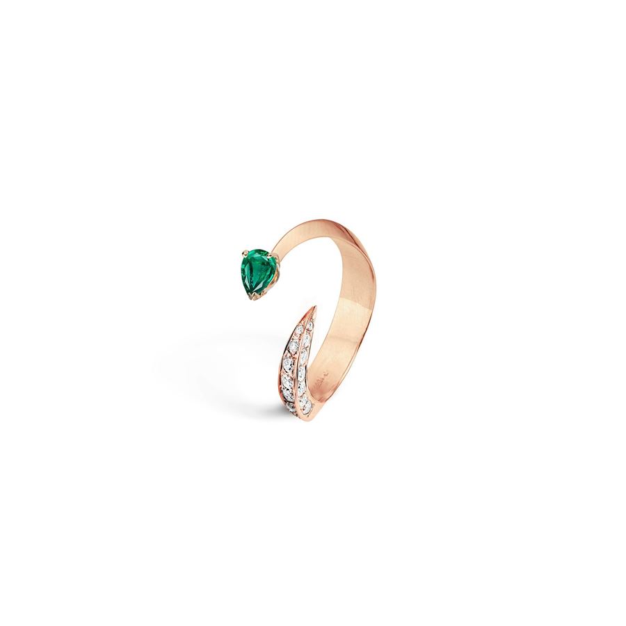 Anello 'Solis' due elementi in oro rosa e smeraldo SOLIS | AN2 SMRLD E PAVÈAU9R CT.0,30 + 0,30